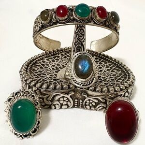 Adjustable cuff Bracelet and 3 ring Set